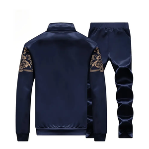 <b>Men's</b> Casual Tracksuit Set Black Gold Embroidery Zipper <b>Jacket</b> Pants Full Sleeve <b>Summer</b> Slim Fit 2-Piece Sweatshirt Acid Wash - Product Image 2