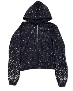 เสื้อฮู้ดซิปสตรีทแวร์สั่งทำขายส่ง ผ้าฝ้ายเฟรนช์เทอร์รี่ 100% ล้างสีแบบแอซิดวอช ประดับคริสตัลทั่วตัว รับผลิตตามแบบ OEM - Product Image 4
