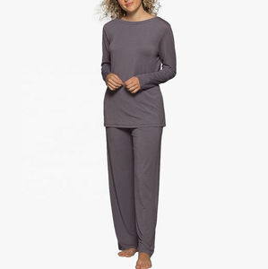 Vêtements de nuit pour femmes, ensemble de pyjama en coton et polyester confortable pour femmes, ensemble de pyjama en jersey suédé pour femmes, haut et pantalon, service OEM - Product Image 1