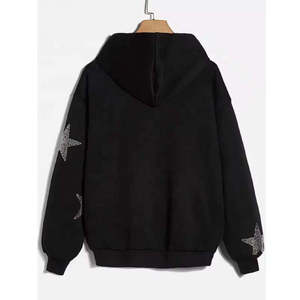 Index Apparel <b>Black</b> Oversized Hooded <b>Sweatshirt</b> With Rhinestone Stars Print Casual Unisex Autumn Wear - Product Image 2