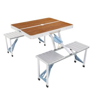 Table et chaise de camping en alliage d'aluminium monobloc 50 kg, 136*85.5*67 cm, couleur grain de bois, design pliable - Product Image 2