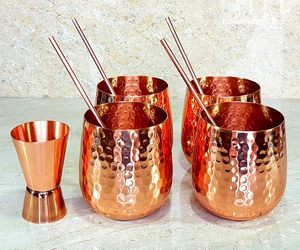 Hammered Copper Moscow Mule <b>Mugs</b> <b>Set</b> For Chilled Cocktails Stylish Drinkware For Kitchen Bar And Party Serving - Product Image 5