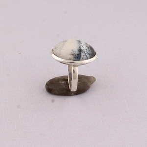Bague en Opale Dendritique Naturelle, Argent Sterling 925, Pierre Merlinite, Style Vintage, Bague Gemme à Inclusions Arborescentes - Product Image 5