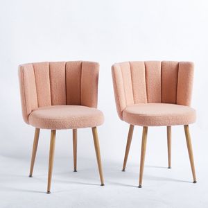 Set di 2 Sedie da Pranzo Moderne Beige con Schienale Confortevole e Cuscini in Tessuto a Pelo Corto, Gambe in Tubo di Ferro Color Legno - Product Image 1