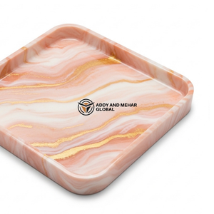 Deep Orange Marble Tray with Metallic Gold <b>Edge</b> | Premium Decorative Tray - Product Image 3