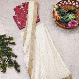 Sari de algodón para niñas, listo para usar, con blusa elegante de seda Dola, completamente cosido, precio al por mayor de Royal Export - Product Image 4
