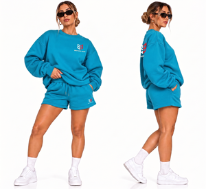 B.B INDUSTRY Custom Oversized Sweatshirt Shorts Set <b>Purple</b> Polyester/Cotton Fleece <b>Tracksuit</b> Drop Shoulder Crewneck Lounge Wear - Product Image 3