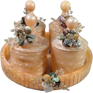 Ensemble de pots en résine faits à la main, conteneurs de rangement personnalisables, pots à fruits secs, design artisanal, empilables, compatibles lave-vaisselle, motif floral - Product Image 5