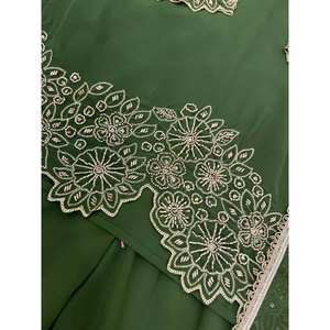 Ensemble haut-plazzo et dupatta pour femmes, vêtements de soirée, avec broderie et perles - Product Image 5