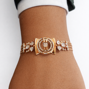 18ct Gold Rose Gold Tone <b>Crystal</b> Geometric Statement <b>Bracelet</b> for Women Luxury Multi Layer Chain Jewelry Wedding Party Gift - Product Image 5