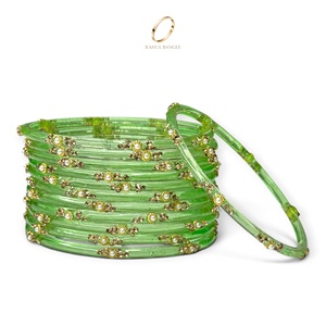 Ensemble de bracelets en verre vert goutte de pluie de style cachemire, tendance et de qualité supérieure, pour femmes, bijoux en zircon doré, vente en gros - Product Image 2