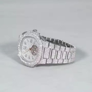 Montre de luxe en acier inoxydable incrustée de diamants, montre analogique à quartz pour femme, boîtier rond de 38 mm, fermoir en cristal saphir - Product Image 6