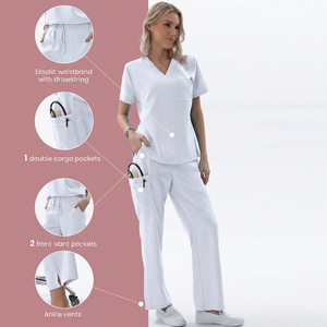 Conjunto de Uniformes Médicos Elásticos Premium de 4 Vías, Unisex, Blusa con Cuello en V, Bolsillos Dobles, Aberturas en los Tobillos, para Hospital - Product Image 2