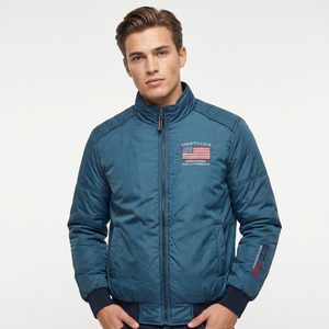 Blouson Bomber Bleu Vinson pour Homme Coupe-Vent Séchage Rapide 240g Rembourrage Polyester Col Montant Patch Brodé Hiver Style Preppy - Product Image 5