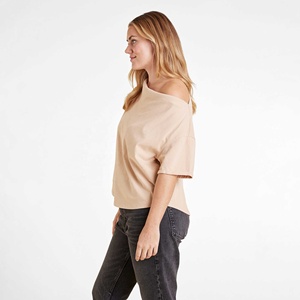 T-shirt uni décontracté à la mode pour femmes Maillot respirant écologique avec haut Streetwear à épaules dénudées imprimé lettre pour l'été - Product Image 3