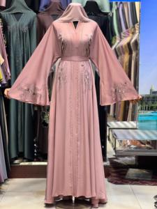 2026 Embroidered Long Sleeve Ankle Length Abaya Women's Modest Dress Middle East Style V Neck Regular Fit Polyester <b>Material</b> - Product Image 2