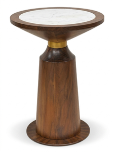 Mesa de Centro de Madera Estilo Mid-Century Modern con Tapa de Mármol y Detalles en Latón, No Plegable, Mueble para Sala de Estar Hecho en Indonesia - Product Image 1