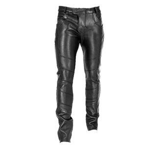 Men's Black Leather Waterproof Midweight Moto Pants Mid Waist Drawstring Fly Straight Fit <b>Winter</b> Casual Side Pockets High - Product Image 1