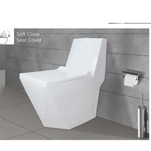 Inodoro de esquina de una pieza, moderno y duradero, de porcelana blanca con acabado diamante, 675x360x720mm, para uso comercial en baños. - Product Image 1