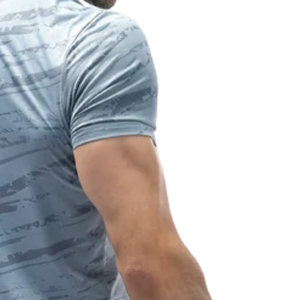 เสื้อยืดออกกำลังกายสีฟ้าอ่อนแห้งเร็วสำหรับผู้ชาย ระบายอากาศได้ดี ยืดได้ 4 ทิศทาง เย็บแบบโอเวอร์ล็อค เหมาะสำหรับออกกำลังกาย วิ่ง และเล่นกีฬา - Product Image 6