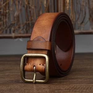 Ceinture en cuir de vache marron, couleur unie, boucle à ardillon rectangulaire argentée, style décontracté, durable, ceinture pour homme - Product Image 6