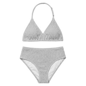 Ensemble de bikini texturé bleu clair pour femmes, maillot de bain deux pièces à taille haute, tricoté extensible, couleur unie, tenue de plage - Product Image 3