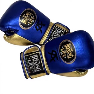 No Boxing No Life Gants de boxe en cuir PU bleu et or à lacets avec sangle de poignet réglable pour entraînement adulte - Product Image 5
