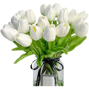 20 Pezzi di Tulipani Artificiali Bianchi, Fiori Finti per Casa e Cucina, Regali per la Festa della Mamma, Pasqua, San Valentino - Product Image 1