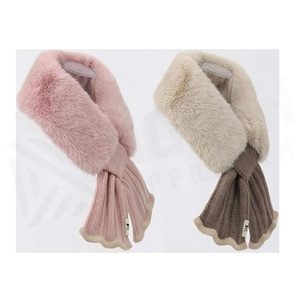 Women's Knitted Faux <b>Fur</b> Scarf Solid Color Winter Warm Casual Short Style Pink Beige - Product Image 3