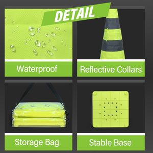 CITICITY 28" Lime Green Collapsible Pop-up Traffic Cones with Reflective Collar for Road Safety & Traffic <b>Control</b> - Product Image 5