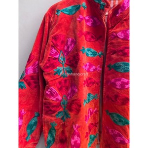 Chaqueta de terciopelo indio con bordado uzbeco Suzani y forro interior de algodón, abrigo para mujer para fiestas. - Product Image 3