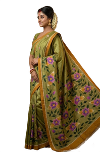 Sari imprimé floral en soie pure de Bishnupuri, pour femmes, Inde, Pakistan, Bangladesh, sari traditionnel - Product Image 3