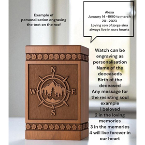 Urna Funeraria de Madera Hecha a Mano: Grabado de Brújula y Montaña, Recuerdo Conmemorativo Personalizado por AYAANS - Product Image 5