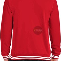 Jaket Varsity Pria Merah Polos Kerah Bulat Kancing Tekan Sporty Model Letterman Desain Terbaru 2026 jaket varsity pria