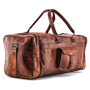 Sac de voyage en cuir de chèvre véritable, fait main, élégant, avec logo - Product Image 1