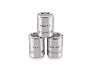 Stainless Steel 3-Piece Set See-Through <b>Canisters</b> for <b>Tea</b> <b>Coffee</b> & Sugar for Kitchen Storage or Weddings Metal Material - Product Image 2