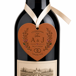 Étiquette personnalisée en cuir végétalien pour bouteille de vin, ruban, étiquette cadeau personnalisée pour vin, vente en gros, marque de cave à vin OEM, étiquette de bouteille d'alcool - Product Image 1