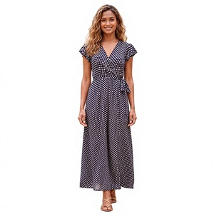 Vestido Maxi Largo con Cuello en V, Estampado Paisley y Puntos, con Cinturón, Manga con Volantes, Corte en A, de Rayón, Casual, para Verano, Ocio y Uso Diario - Product Image 4