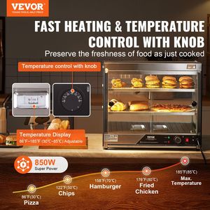 Scaldavivande Commerciale a 2 Livelli 850W con Vetro Temperato, Riscaldamento a Vapore, Controllo Temperatura 86-185°F, Attrezzatura per Mantenimento e Riscaldamento Cibi - Product Image 2