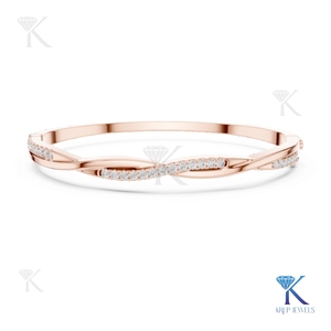Modern Twisted Gold Diamond Bangle 14K 18K <b>Solid</b> Gold Fine Unisex Luxury Jewelry Pav Set Bridal Party Gift <b>Bracelet</b> - Product Image 3