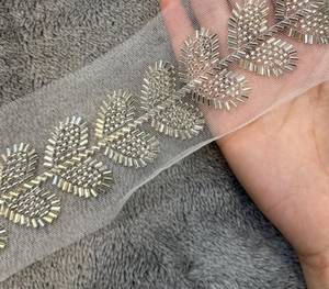 Beads Work Burkha Lace Embroidered <b>Beaded</b> Decorative <b>Trim</b> for Abaya Hijab Dress Garments Sewing and Fashion Accessories - Product Image 1