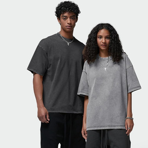 T-shirts vierges pour hommes de haute qualité, style vintage, délavés à l'acide, impression sérigraphique personnalisée sur le devant, en coton épais 260g, manches courtes - Product Image 2