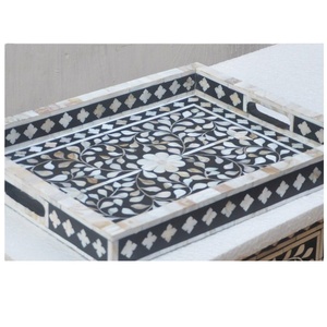 Élégant plateau de service en bois nacré fait à la main pour les paniers de luxe du Ramadan, la décoration intérieure du Golfe et les accessoires de cuisine - Product Image 6