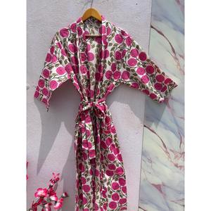 Peignoir Kimono en Coton Rose à Motifs Floraux pour Femme, Léger, Style Bohème, Robe de Chambre d'Été, Peignoir de Plage, Robe de Spa - Product Image 1