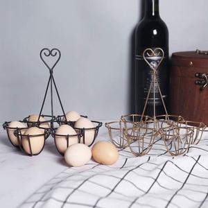 Handcrafted Black Metal <b>Egg</b> Holder <b>Basket</b> Stand with Multiple Compartments and Heart Shape Handle Decorative Kitchen Countertop - Product Image 4