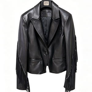 Chaqueta de Motocicleta de Cuero Sintético para Mujer, Manga Larga, Cuello Camisero, Botón Único, con Flecos, Transpirable, Estilo Invernal - Product Image 6
