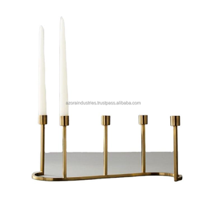 Bougeoirs votifs en fer de luxe modernes pour la décoration intérieure de mariage Bougeoir à bougie chauffe-plat géométrique en fil d'or - Product Image 2