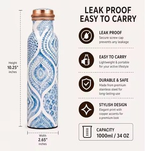 Hammered copper water bottle Pure copper <b>metal</b> bottle With handle Easy to carry - Product Image 6