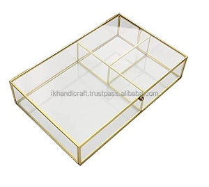 Customised 8 Grids Compartments Divided Rectangular Case Trending Low Price Handcrafted Brass Metal Frame Top Jewelry Organizers - Product Image 2