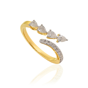 Minimal <b>Unique</b> Design 100% Natural Diamond Fine Stackable Bypass Ring Everyday Wear Pure K14 Yellow Gold <b>Gift</b> <b>For</b> <b>Her</b> Jewelry - Product Image 3